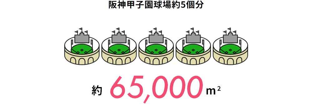 阪神甲子園球場約5個分 約65,000m²